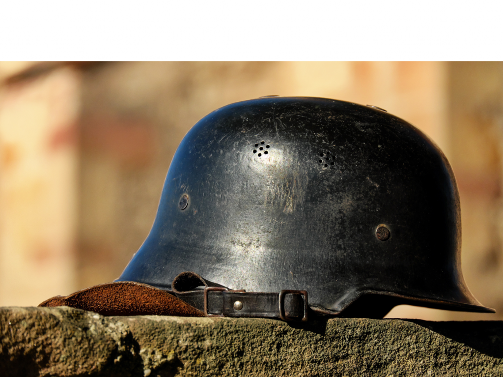 helmet sitting on a stone slab