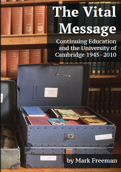 A picture of the front cover of Mark Freeman's book The Vital Message. It features an open book box against some shelves of brown books. The book box contains various books and pamphlets.
