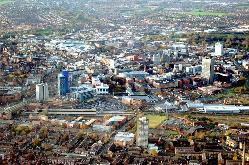 an aerial view of Leicester city centre